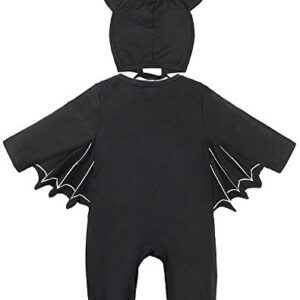 FANCYINN Infant Baby Black Bat Costumes Cloak Romper with Big Ear Hat Halloween Bat Outfits 2pcs 3-6 Months 70