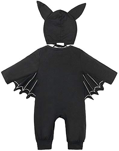 FANCYINN Infant Baby Black Bat Costumes Cloak Romper with Big Ear Hat Halloween Bat Outfits 2pcs 3-6 Months 70