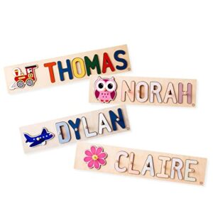 south bend woodworks whimsical character or sports icon personalized wooden name peg puzzle