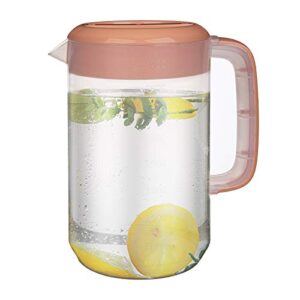 jucoan 1 gallon /4l large plastic straining pitcher, clear water carafe jug juice mixing pitcher with 2 strainers cover, handles, measurements, bpa free, perfect for ice tea, lemonade