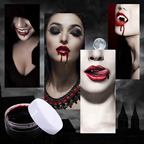 Jeicy Vampire Fangs Teeth, Vampire Blood and Vampire Teeth Glue Set for Halloween Cosplay Party Favors 3 Pairs (13mm,15mm,17mm)