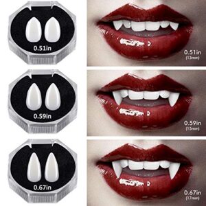 Jeicy Vampire Fangs Teeth, Vampire Blood and Vampire Teeth Glue Set for Halloween Cosplay Party Favors 3 Pairs (13mm,15mm,17mm)