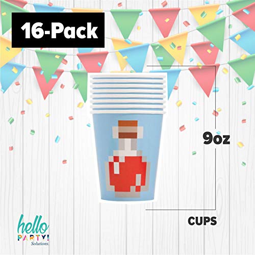 50% OFF! Minecraft Birthday Party Supplies Complete for 16 kids, Big Plates, Napkins, Tablecover, 9oz Cups, Hanger Banner, Balloons - Minecraft Party Birthday Decoration, Minecraft Party Supplies