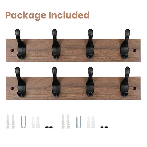 AMADA HOMEFURNISHING Coat Rack Wall Mount 2 Packs, Entryway Coat Rack with 4 Wall Hooks, Coat Hat Hanger for Wall Organized and Storage in Living Room, Bedroom Wooden AMCR03