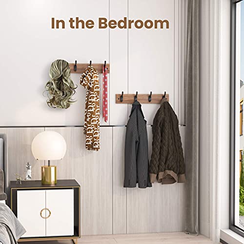 AMADA HOMEFURNISHING Coat Rack Wall Mount 2 Packs, Entryway Coat Rack with 4 Wall Hooks, Coat Hat Hanger for Wall Organized and Storage in Living Room, Bedroom Wooden AMCR03