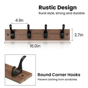 AMADA HOMEFURNISHING Coat Rack Wall Mount 2 Packs, Entryway Coat Rack with 4 Wall Hooks, Coat Hat Hanger for Wall Organized and Storage in Living Room, Bedroom Wooden AMCR03