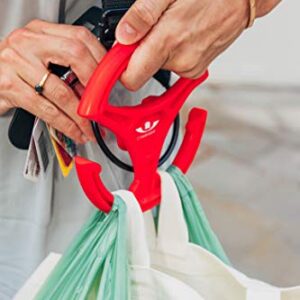 Combigrip Red Grocery Bag Handle Shopping Bag Carrier holds up to 300lbs Hands Free Concept Including Shoulder Strap For Safe Carrying with Dual Hooks and Comfortable Grip