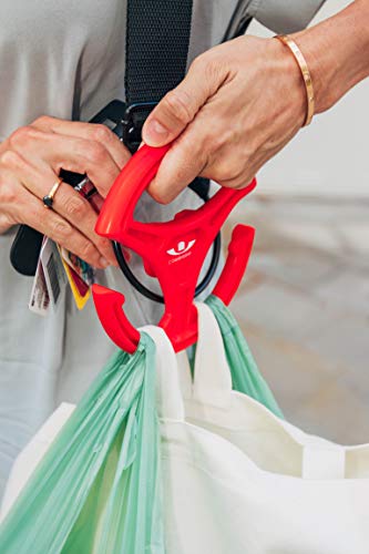 Combigrip Red Grocery Bag Handle Shopping Bag Carrier holds up to 300lbs Hands Free Concept Including Shoulder Strap For Safe Carrying with Dual Hooks and Comfortable Grip