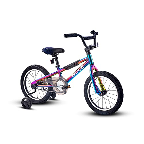 Revere16 Freestyle BMX Kids Bike for Boys and Girls. Lightweight Aluminum Frame and Fork. Tool-Less Quick Release Training Wheels. Easy to Ride! (Oil Slick)