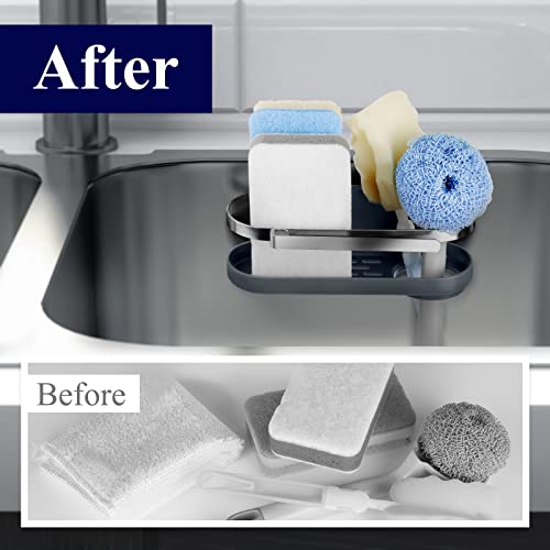 Kitsure Sponge Holder - Multipurpose Sink Caddy Kitchen Sink Organizer, Dish Brush Holder w/ Adhesive Tape, for Sponges, Scrubber, Cleaning Rag, Stainless Steel Sink Caddy, Automatic Drainage