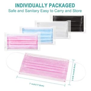 [80 Pcs] Individually Wrapped Tomorotec Disposable Protective Face Masks Assorted Colors (Value Pack of 80, 4 Colors) 20 PCS for Each Color