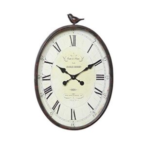 oval metal wall clock with bird ivory vintage bronze finish
