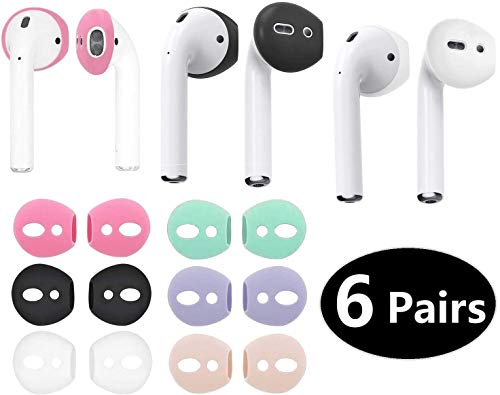 JNSA Fit in Case Airpods Tips Ear Skins AirPods Covers Compatible with AirPods 2 / AirPods 1 / EarPods, Ultra-Thin Anti-Slip Earbuds Silicone AirPods Ear Tips,6 Pairs 6 Colors