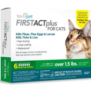 TevraPet FirstAct Plus Flea and Tick Prevention for Cats Over 1.5lbs, 6 Monthly Doses, Topical Drops