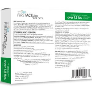 TevraPet FirstAct Plus Flea and Tick Prevention for Cats Over 1.5lbs, 6 Monthly Doses, Topical Drops