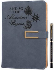 refillable adventure writing journal for men & women faux leather hardcover notebook a5 college ruled 200 lined pages lay-flat personal diary with pen & magnetic buckle （adventure - blue)