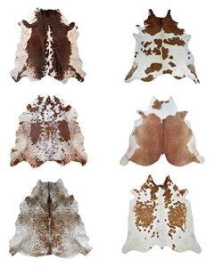 new large 100% brown & white cowhide leather rugs cow hide skin carpet area 21-25 sq.ft