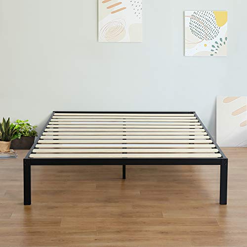 Olee Sleep 14 inch Modern Metal Platform Bed Frame / Mattress Foundation / Wood Slat Support / No Box Spring Needed, Full, Black