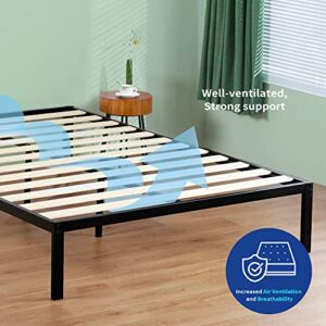 Olee Sleep 14 inch Modern Metal Platform Bed Frame / Mattress Foundation / Wood Slat Support / No Box Spring Needed, Full, Black