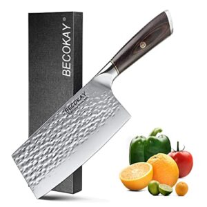 becokay cleaver knife - 7 inch meat cleaver, german high carbon stainless steel butcher knife with ergonomic handle for home kitchen and restaurant, ultra sharp chopper knife