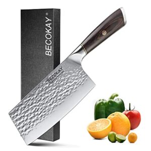 BECOKAY Cleaver Knife - 7 Inch Meat Cleaver, German High Carbon Stainless Steel Butcher Knife with Ergonomic Handle for Home Kitchen and Restaurant, Ultra Sharp Chopper Knife