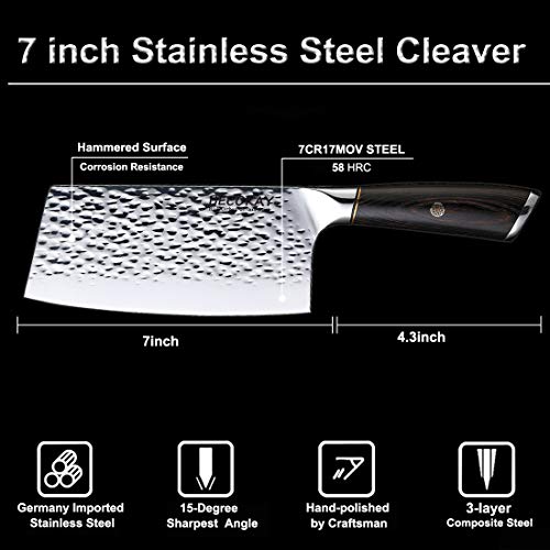 BECOKAY Cleaver Knife - 7 Inch Meat Cleaver, German High Carbon Stainless Steel Butcher Knife with Ergonomic Handle for Home Kitchen and Restaurant, Ultra Sharp Chopper Knife