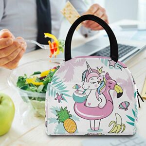 OREZI Beautiful Unicorn Flamingos Palm Leaves School Lunch Bag for Girls Boys,Insulated Lunch Tote Bag,Leakproof Container Lunchbox for Woman Men Work Picnic Hiking Fishing