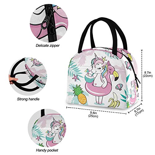 OREZI Beautiful Unicorn Flamingos Palm Leaves School Lunch Bag for Girls Boys,Insulated Lunch Tote Bag,Leakproof Container Lunchbox for Woman Men Work Picnic Hiking Fishing