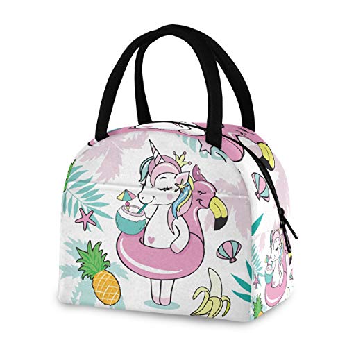 OREZI Beautiful Unicorn Flamingos Palm Leaves School Lunch Bag for Girls Boys,Insulated Lunch Tote Bag,Leakproof Container Lunchbox for Woman Men Work Picnic Hiking Fishing