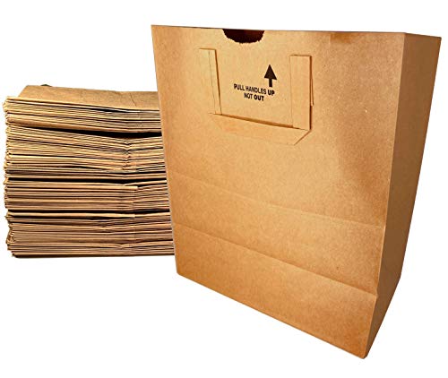 PrimeSaving Large Paper Grocery Bags with Handles | 12x7x14 Kraft Brown Heavy Duty Sack | 57 Lbs Basis Weight (50)