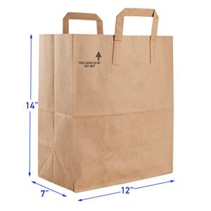 PrimeSaving Large Paper Grocery Bags with Handles | 12x7x14 Kraft Brown Heavy Duty Sack | 57 Lbs Basis Weight (50)