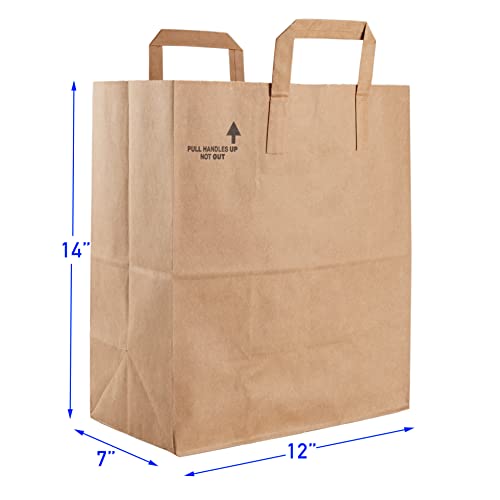 PrimeSaving Large Paper Grocery Bags with Handles | 12x7x14 Kraft Brown Heavy Duty Sack | 57 Lbs Basis Weight (50)