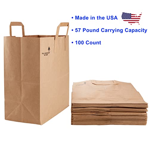 PrimeSaving Large Paper Grocery Bags with Handles | 12x7x14 Kraft Brown Heavy Duty Sack | 57 Lbs Basis Weight (50)