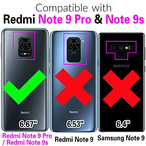 Compatible with Xiaomi Redmi Note 9s/9 Pro 4G Wallet Case and Tempered Glass Screen Protector Flip Credit Card Holder Stand Full Body Protective Phone Cover for Redme Note9 Pro Max/Poco M2 Pro Black