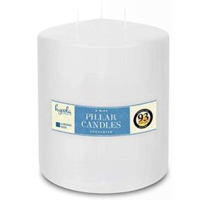 hyoola white three wick large candle - 4.75 x 6 inch - unscented big pillar candles - 93 hour - european made