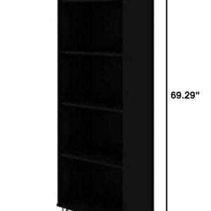 Manhattan Comfort Rockefeller Mid Century Modern 5 Shelves Home Office Bookcase with Metal Legs, 21.26", Black