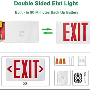 OSTEK Red LED Exit Emergency Sign Light - Standard - Battery Backup, Dual LED Lamp ABS Fire Resistance UL-Listed 120-277V (RED EXIT SIGN)