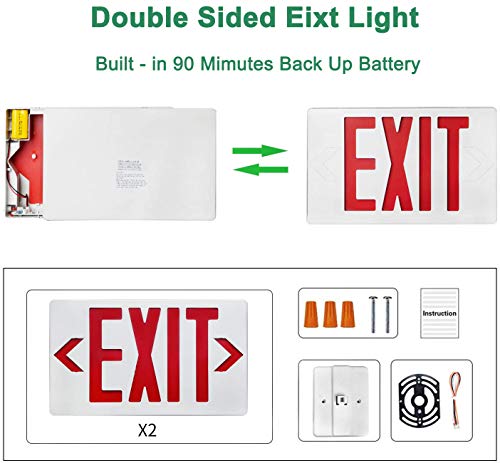 OSTEK Red LED Exit Emergency Sign Light - Standard - Battery Backup, Dual LED Lamp ABS Fire Resistance UL-Listed 120-277V (RED EXIT SIGN)