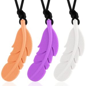 chew necklace for sensory kids,3 pack sensory oral motor aids silicone teething toys for autistic chewers, adhd, baby nursing or special needs (purple/white/orange)