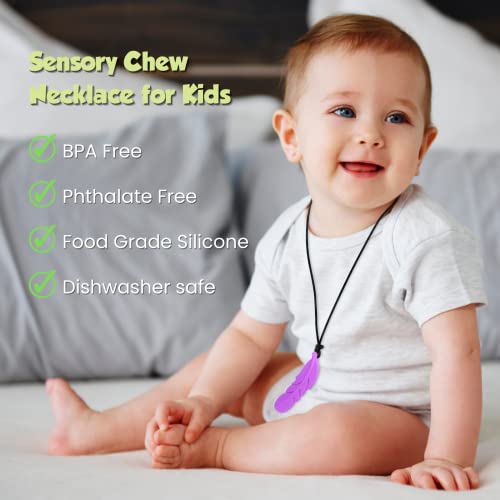 Chew Necklace for Sensory Kids,3 Pack Sensory Oral Motor Aids Silicone Teething Toys for Autistic Chewers, ADHD, Baby Nursing or Special Needs (Purple/White/Orange)