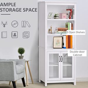 HOMCOM 71" Bookcase Storage Hutch Cabinet with Adjustable Shelves and Glass Doors for Home Office, Kitchen, Living Room, White