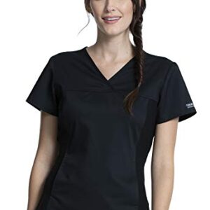 Scrubs for Women Workwear Revolution V-Neck with Knit Sides, Soft Stretch Plus Size WW2875, 2XL, Black