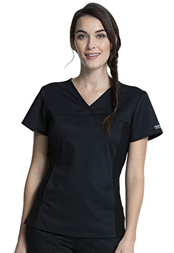 Scrubs for Women Workwear Revolution V-Neck with Knit Sides, Soft Stretch Plus Size WW2875, 2XL, Black