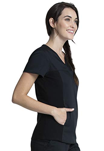 Scrubs for Women Workwear Revolution V-Neck with Knit Sides, Soft Stretch Plus Size WW2875, 2XL, Black