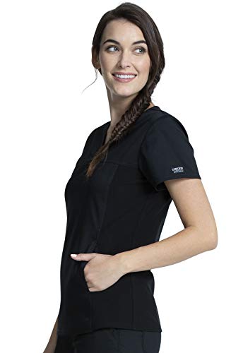 Scrubs for Women Workwear Revolution V-Neck with Knit Sides, Soft Stretch Plus Size WW2875, 2XL, Black