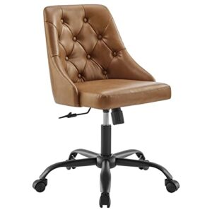 modway distinct tufted swivel vegan leather office chair, black tan