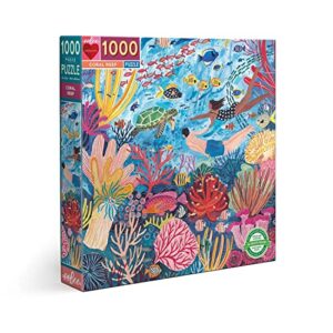 eeboo: piece and love coral reef 1000 piece square adult jigsaw puzzle, puzzle for adults and families, glossy, sturdy pieces and minimal puzzle dust