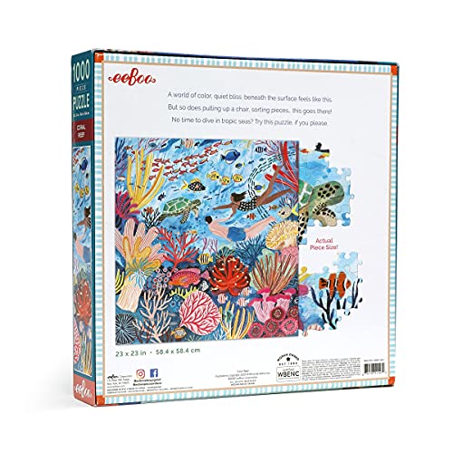 eeBoo: Piece and Love Coral Reef 1000 Piece Square Adult Jigsaw Puzzle, Puzzle for Adults and Families, Glossy, Sturdy Pieces and Minimal Puzzle Dust