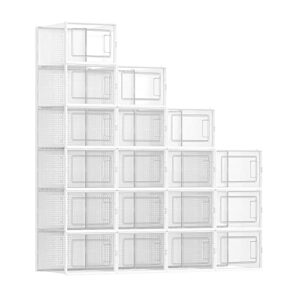 songmics shoe boxes, set of 18 shoe storage organizers, stackable and foldable for sneakers, fit up to us size 13, transparent and white ulsp18mwt