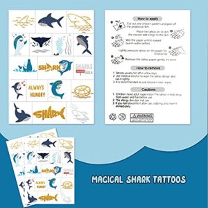 Partywind 34 Styles Metallic Glitter Shark Temporary Tattoos for Kids, Shark Ocean Theme Birthday Decorations Party Supplies Favors, Shark Fake Tattoos Stickers Game Gift Bag for Boys Girls